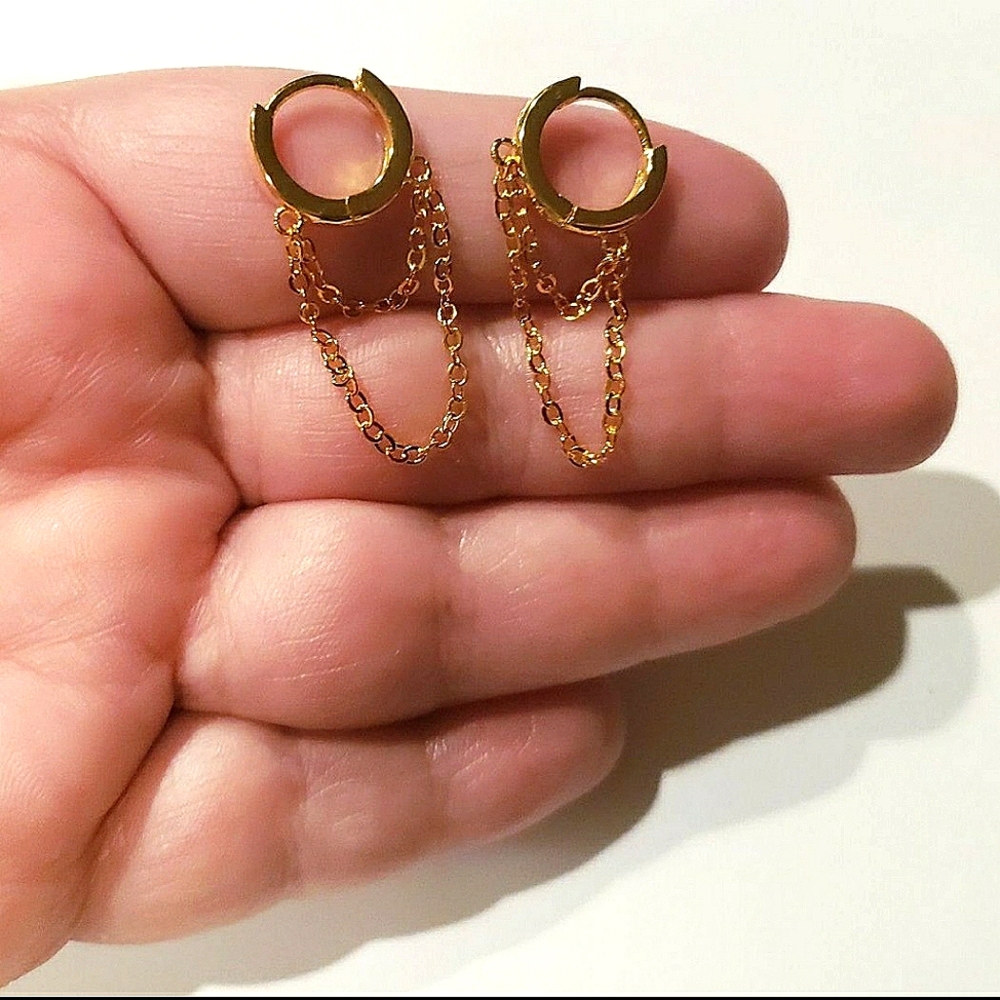 .925 Sterling Silver: double layer tassel hoop earrings - Picture 5 of 6